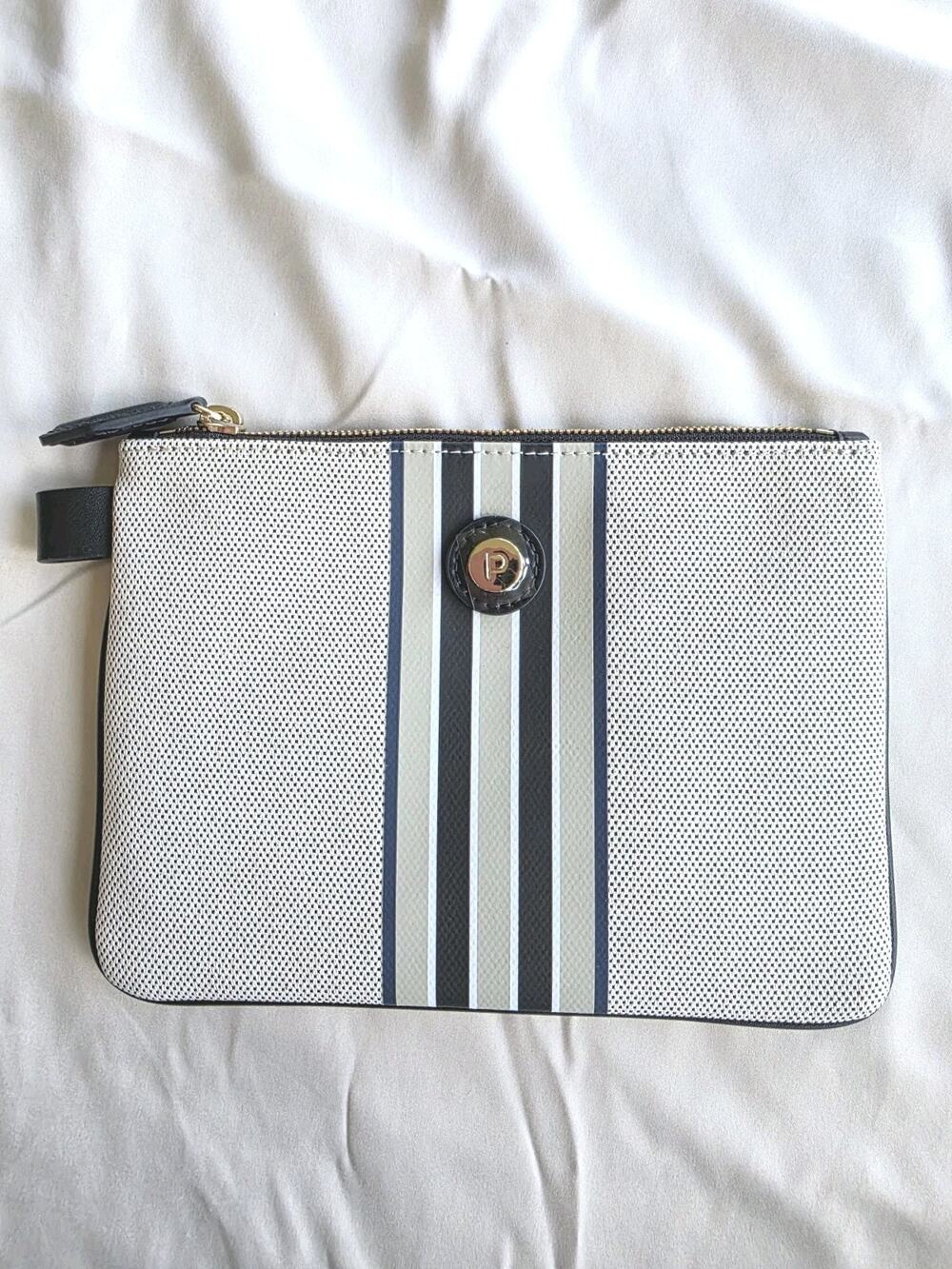 Paravel Small Cabana Zip-top Canvas Pouch Striped Pattern Upcycled New Traveling